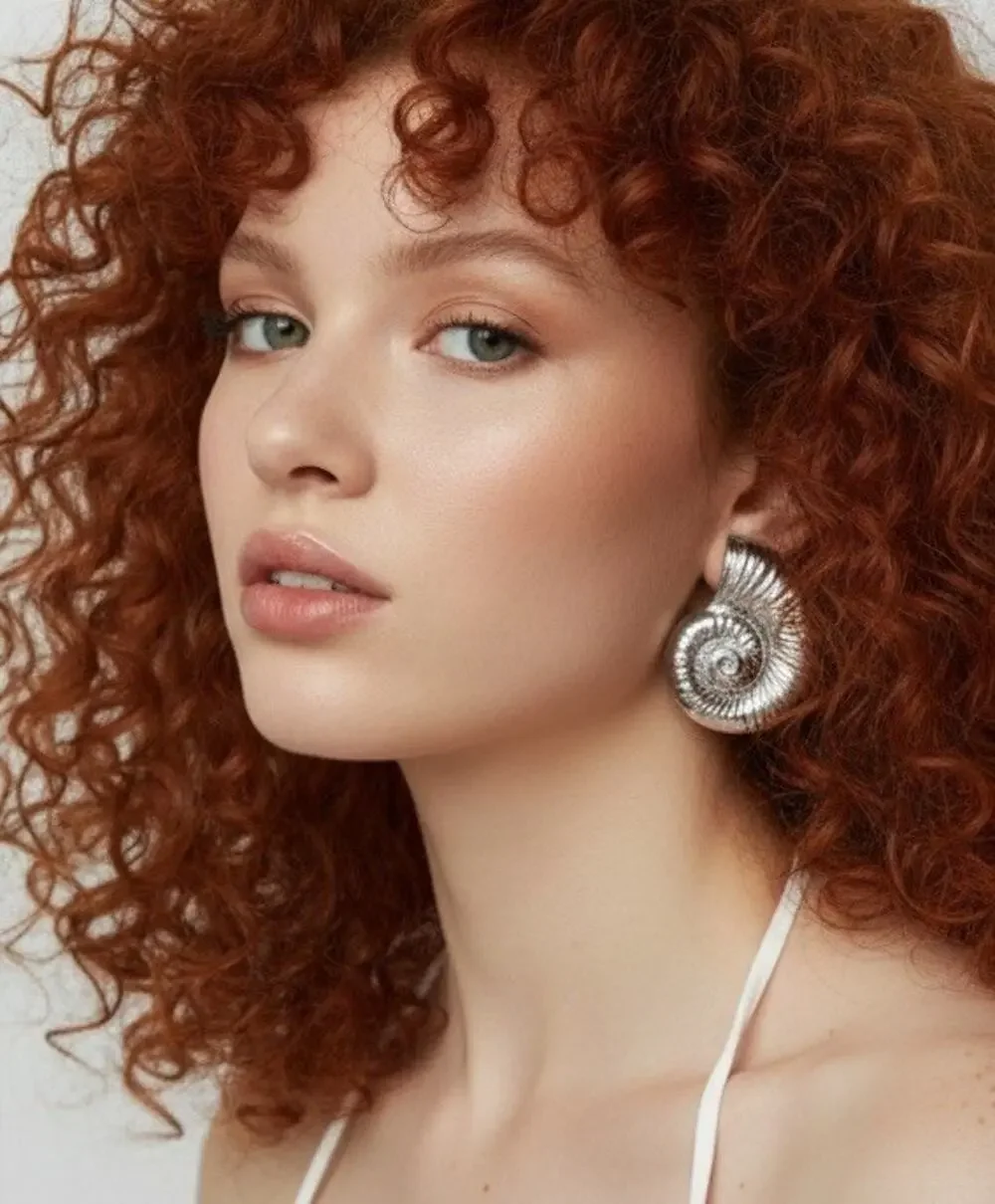 Zara Seashell Seychelles Nautilus Conch Earrings Silver Boho Mermaid Shell Stud